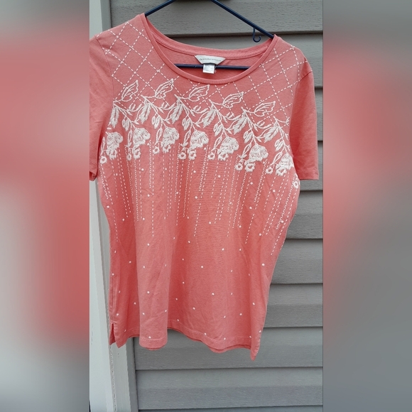 Christopher & Banks Coral Tee with White EmbroideryLarge - Picture 3 of 5